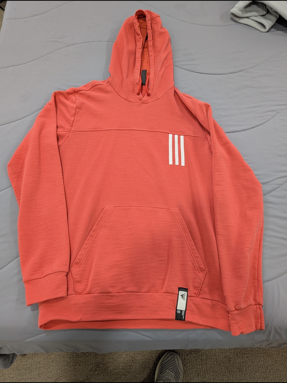 adidas Coral Red Pullover Hoodie with Drawstrings